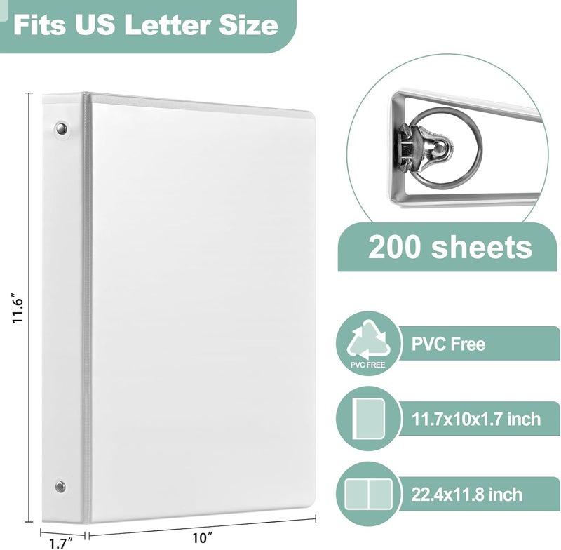 SUIN 1-Inch 3-Ring-Binder, Customizable Clear View Cover, for US Letter Size 8-1/2 x 11'', Perfect for Office/School (White - 2 Packs) - Image 2
